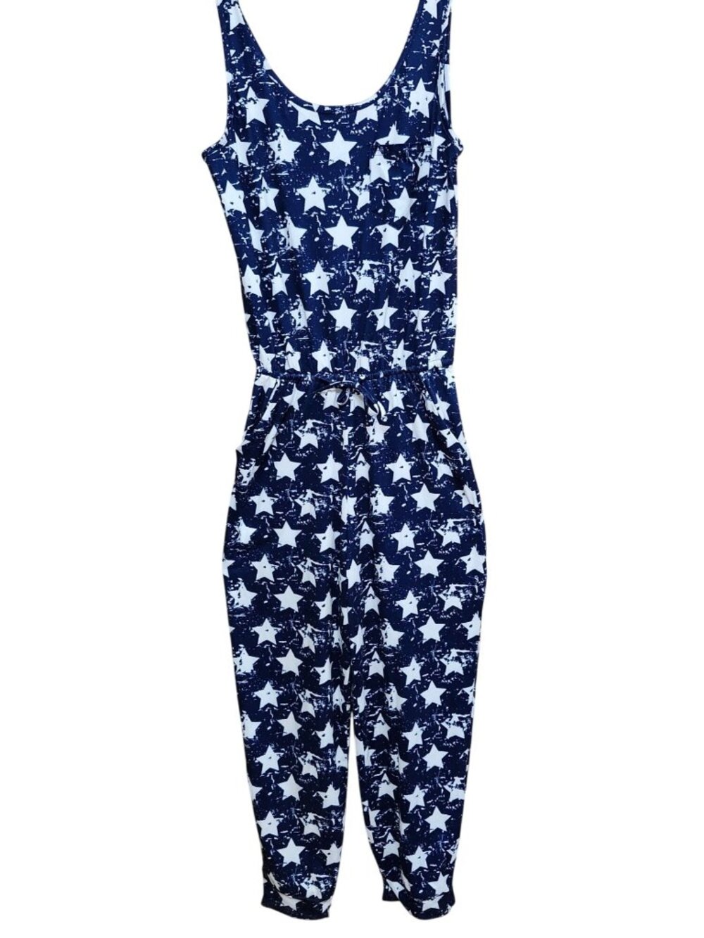BMG Women's Medium Patriotic Star Print Jumpsuit Blue/White 4th of July